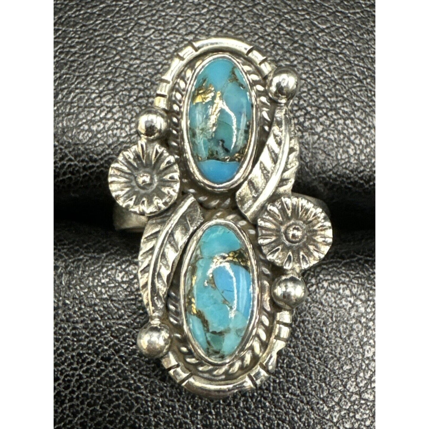 New Condition Sterling Silver Double Copper Turquoise Ring 925 Size 7