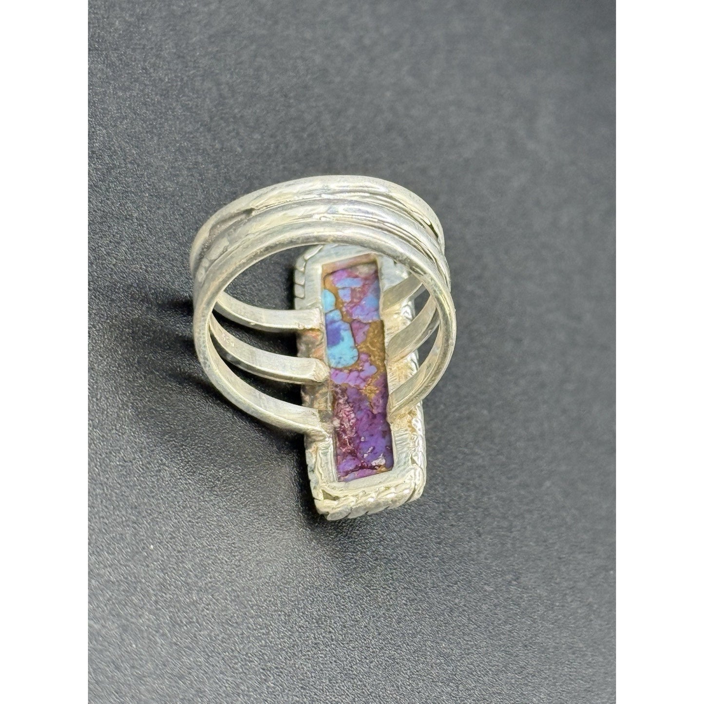 New Condition Sterling Silver Copper Purple Turquoise Oblong Ring Size 7.00