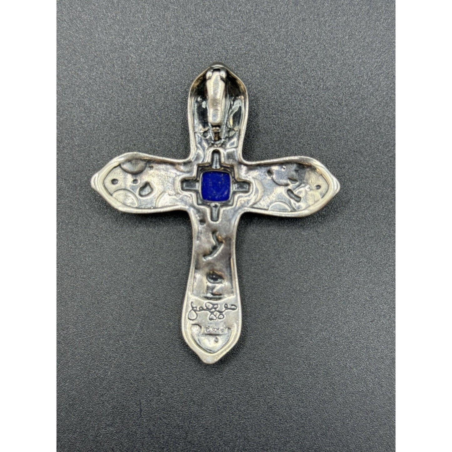 2.75” Carolyn Pollack Relios Sterling Silver Lapis Cross Pendant Pectoral N18