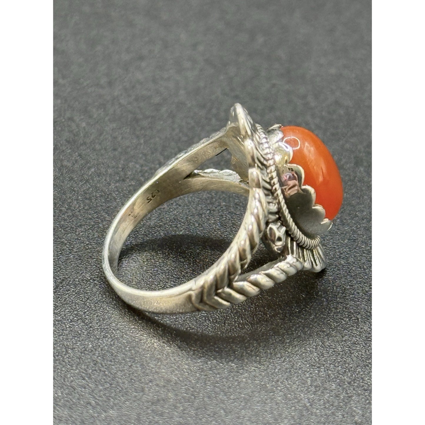 New Condition Sterling Silver Carnelian Ring Size 7.00 925