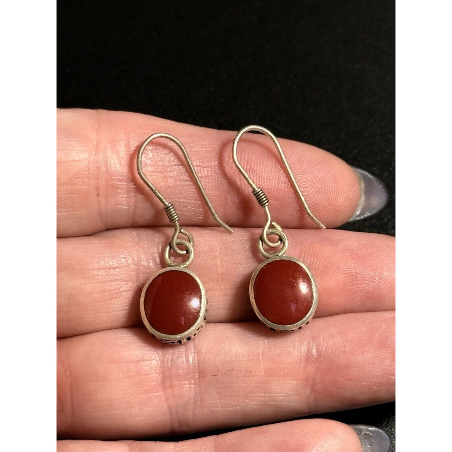 Sterling Silver Jasper Stone Dangle Earrings 925 M28