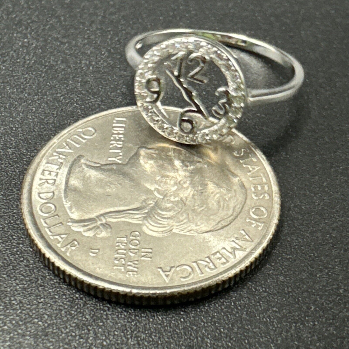 New Condition Sterling Silver CZ Clock Face Ring 925 Size 7
