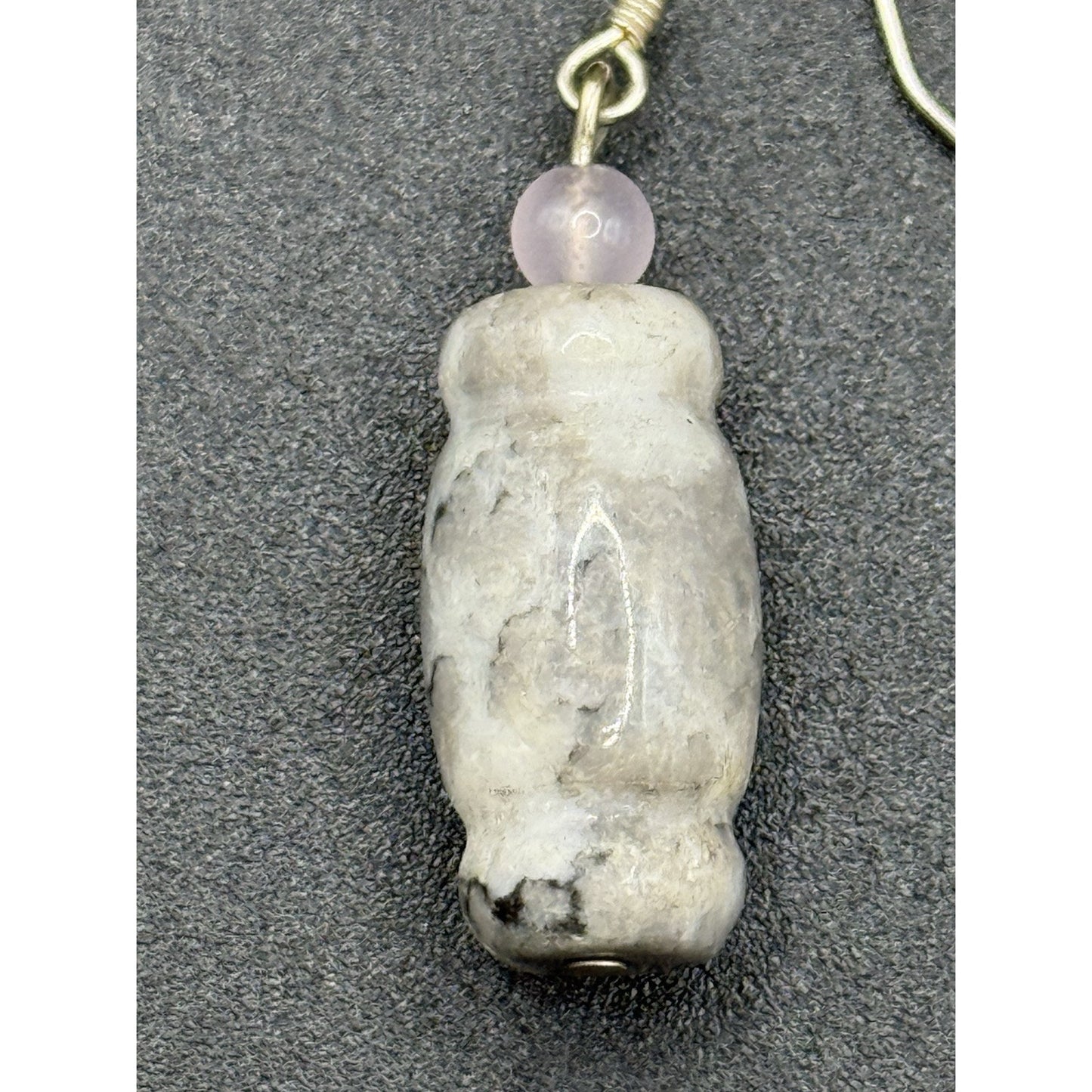 Vintage Sterling Silver Pink Quartz Stone Dangle Earrings N19