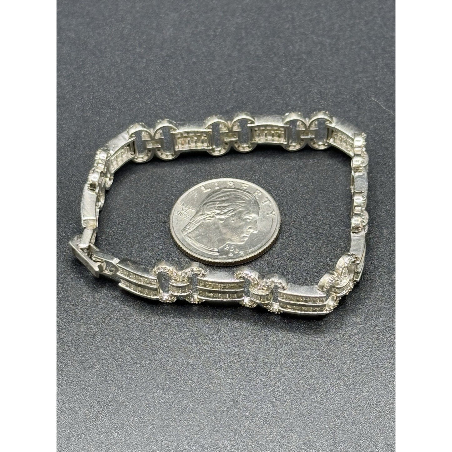 7.25” Sterling Silver Cubic Zirconia Tennis Bracelet One Missing 20 Grams P10