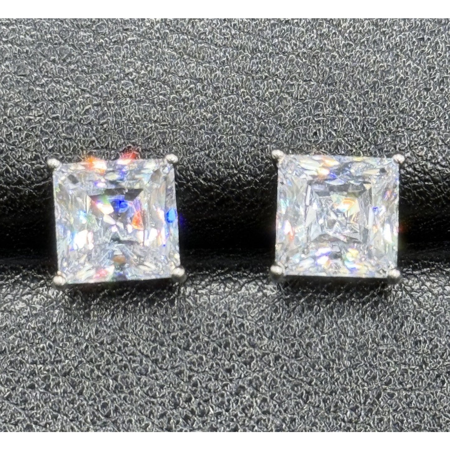 Sterling Silver 8MM Princess Cut Cubic Zirconia Stud Earrings P3
