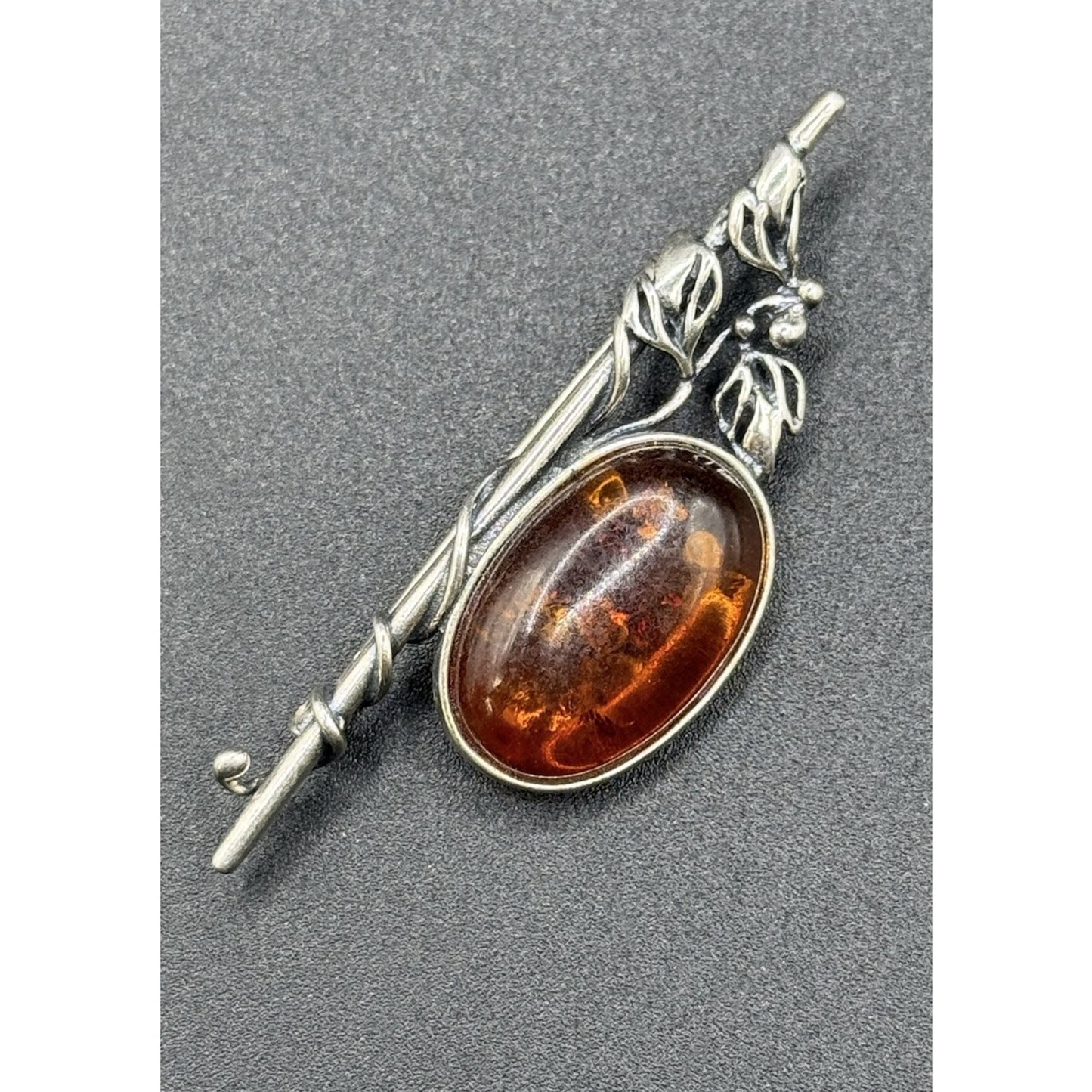 Modernist Sterling Silver Amber Brooch Pin 925 P5