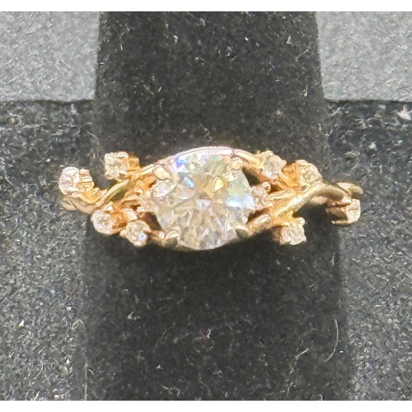 New Condition Rose Sterling Silver Moissanite Vine Ring Size 7.00 GRA