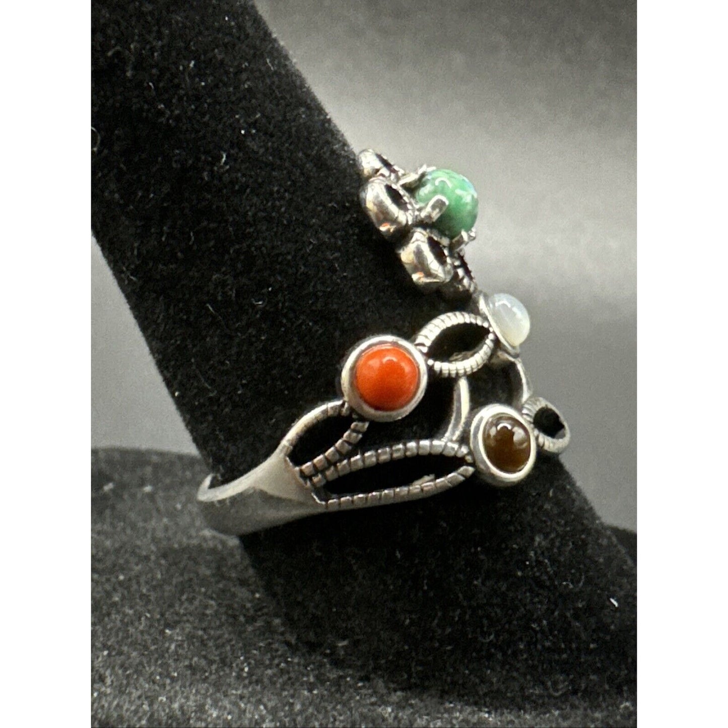New Condition Sterling Silver Multi Gemstone Flower Vine Ring 925 Size 7