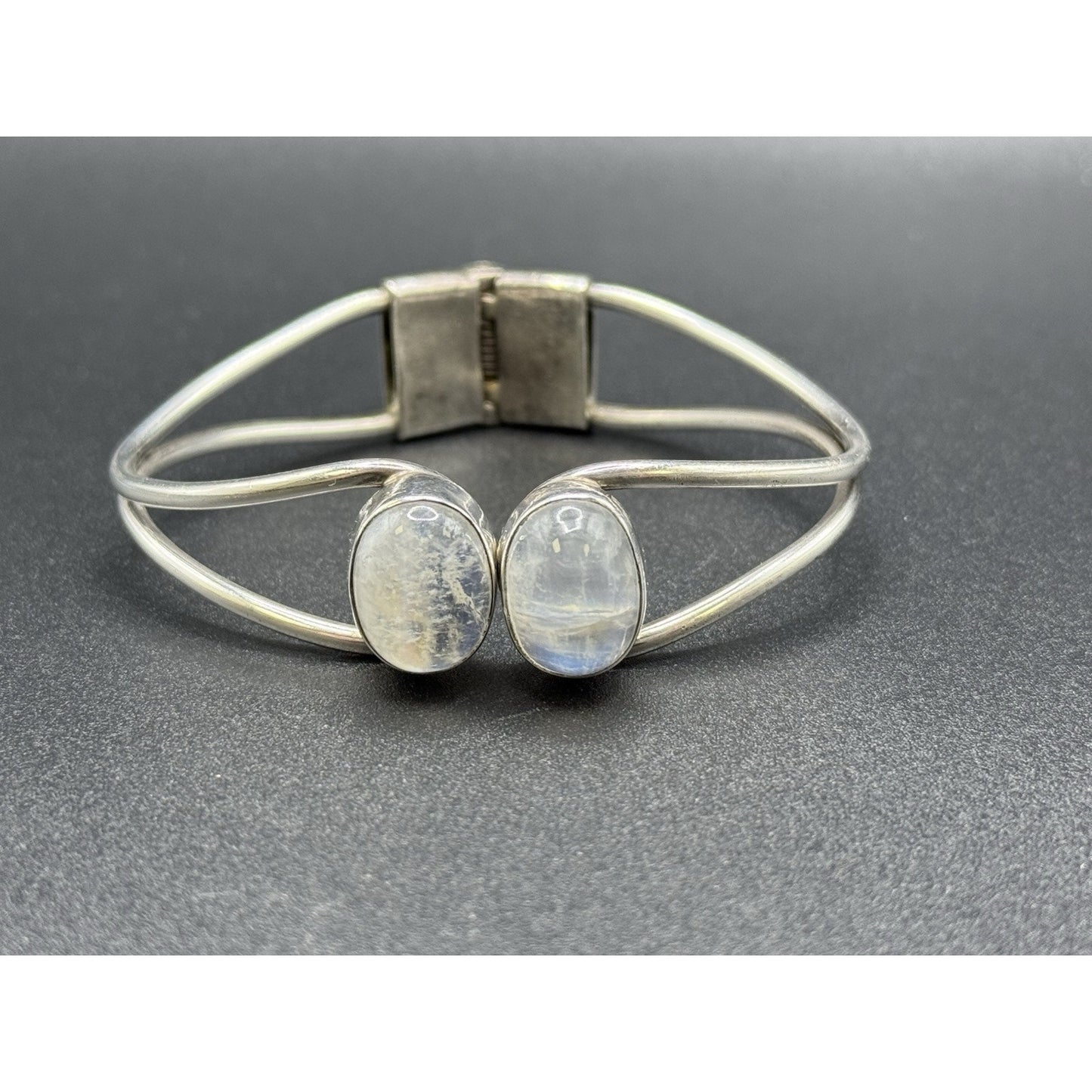 MCM Vintage Sterling Silver Moonstone Hinged Bracelet 37 Grams 925 P10