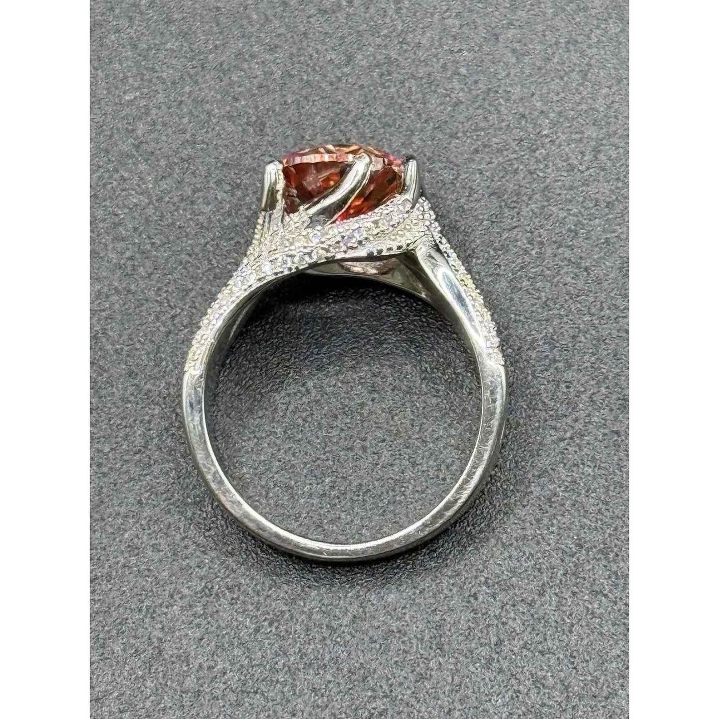New Condition 3 ct Red Moissanite Sterling Silver Engagement Ring Size 7.25 GRA