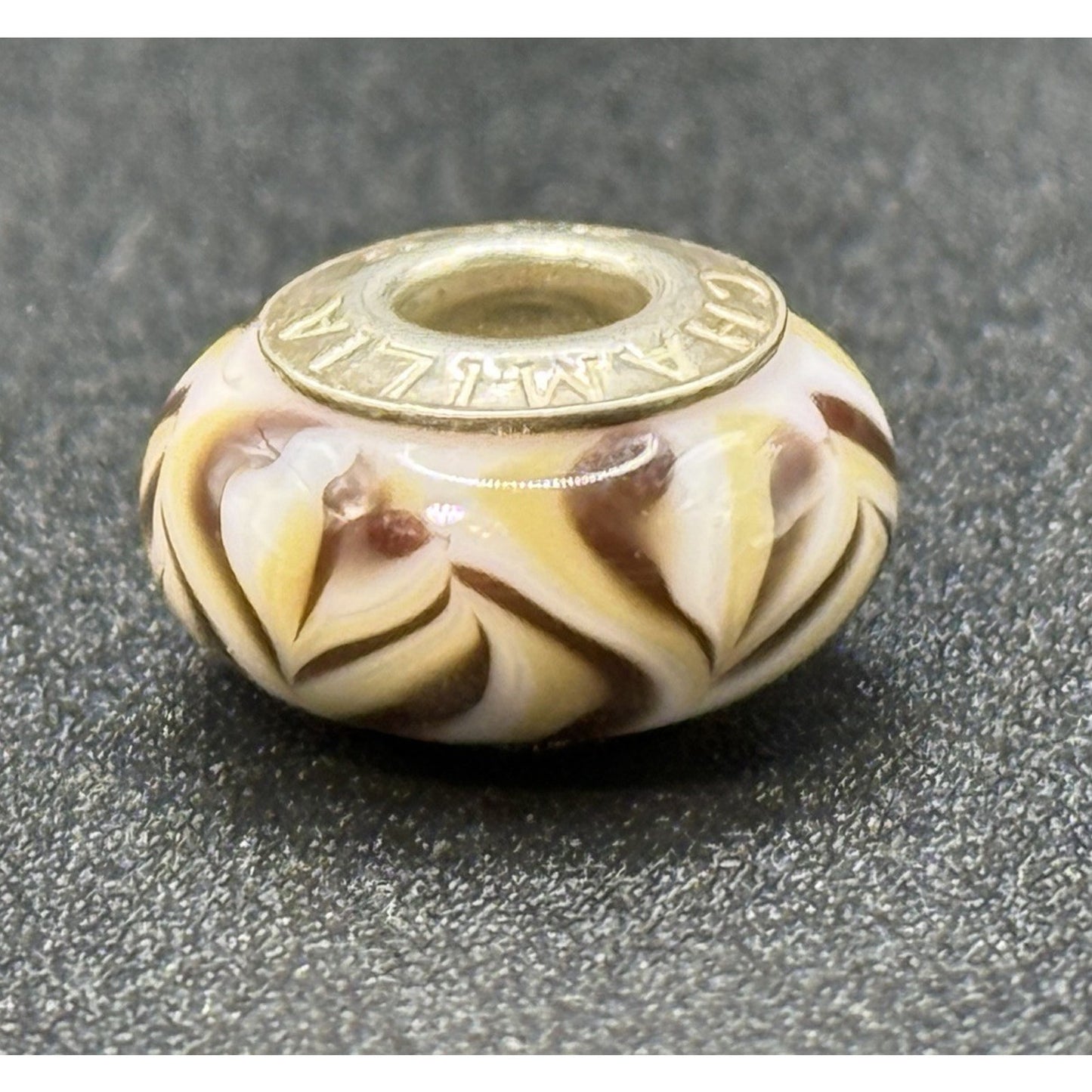 Chamilia Sterling Silver White Brown Design Murano Glass Bead P19