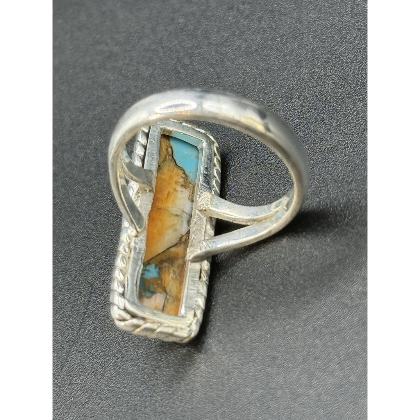 New Condition Sterling Silver Spiny Oyster Turquoise Oblong Ring Size 7.00
