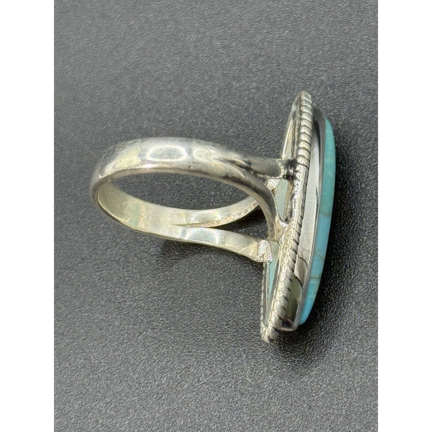 New Condition Sterling Silver Turquoise Oblong Ring Size 7.00