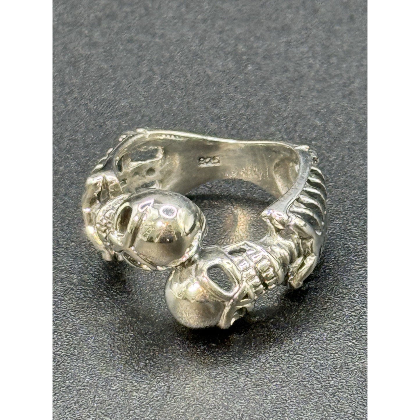 New Condition Sterling Silver Double Skeleton Ring Size 6.00