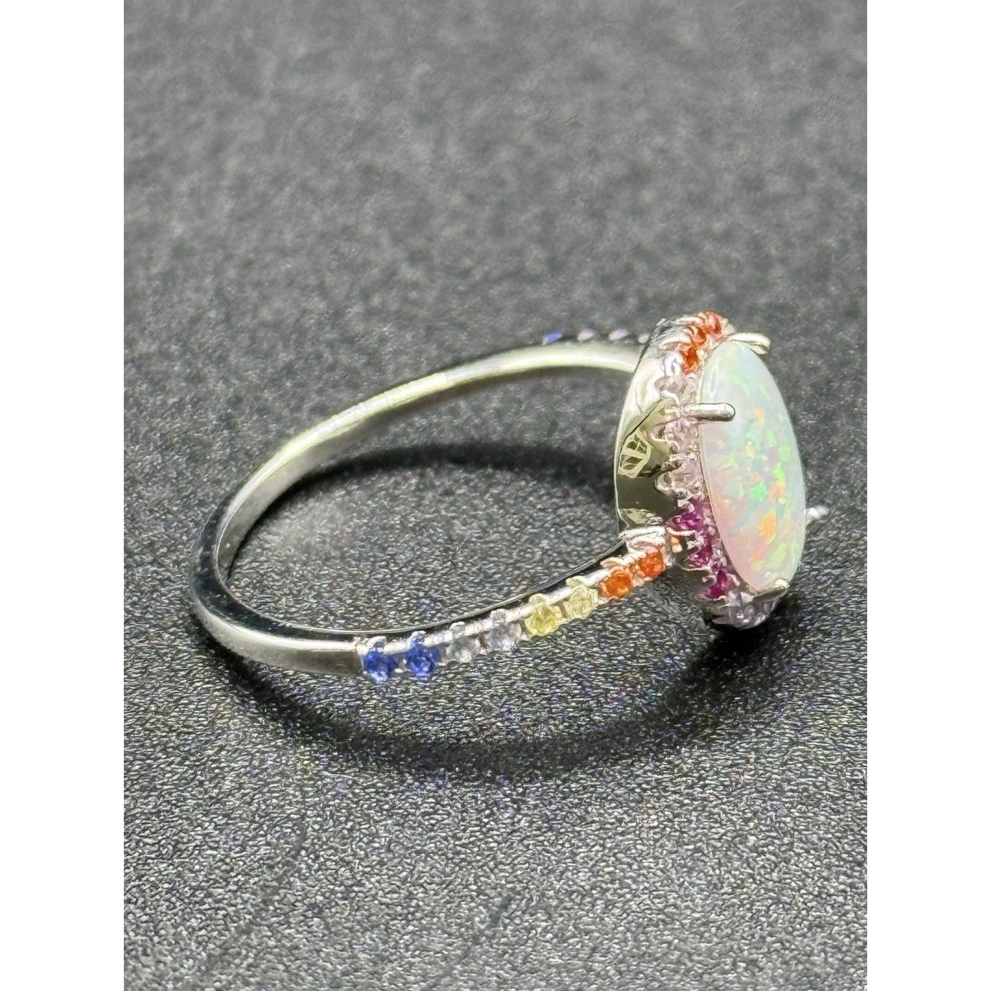 New Condition Lab Opal Rainbow Cubic Zirconia Ring Size 7.00