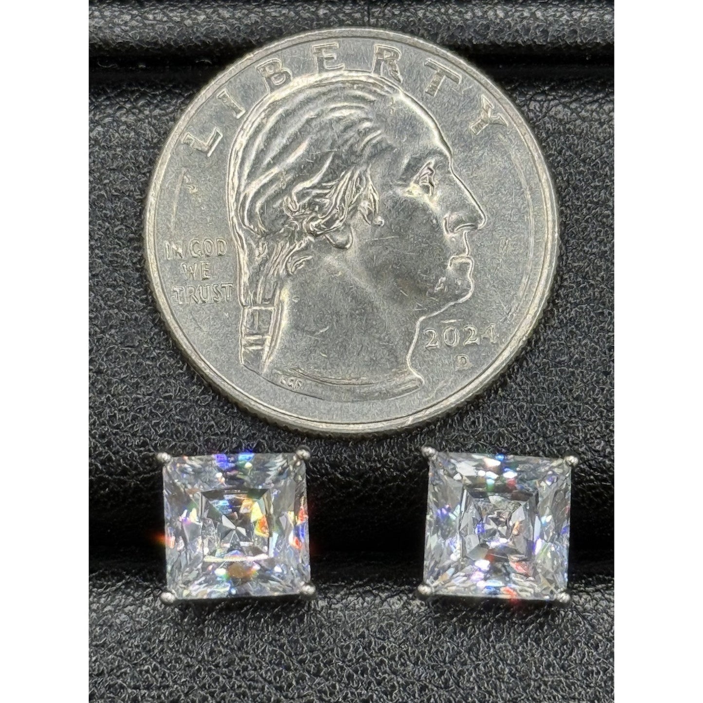 Sterling Silver 8MM Princess Cut Cubic Zirconia Stud Earrings P3
