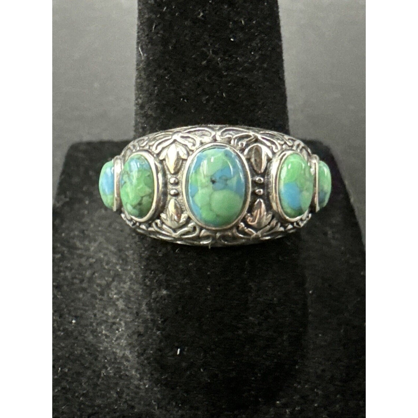 New Condition Sterling Silver Graduated Turquoise 5 Stone Band Ring 925 Size 7