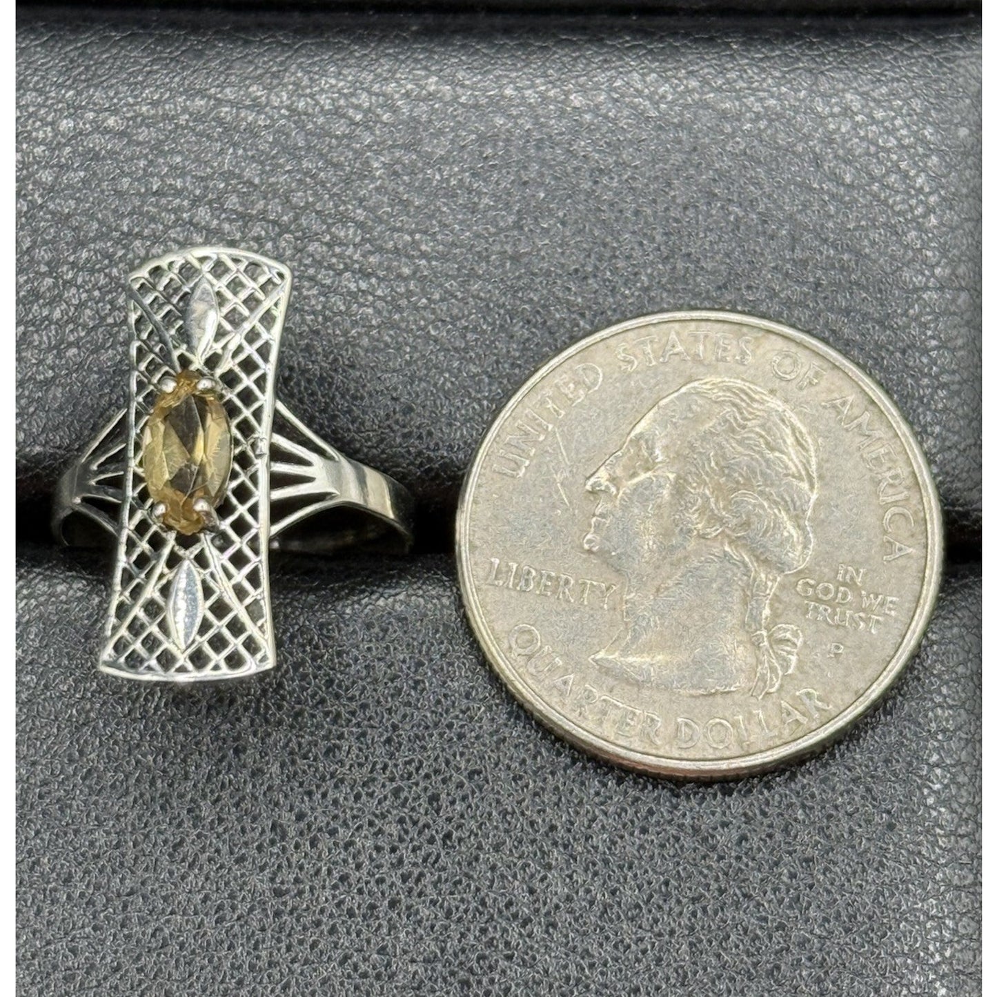 EUC Sterling Silver Genuine Citrine Filigree Ring Size 7 925 Q24