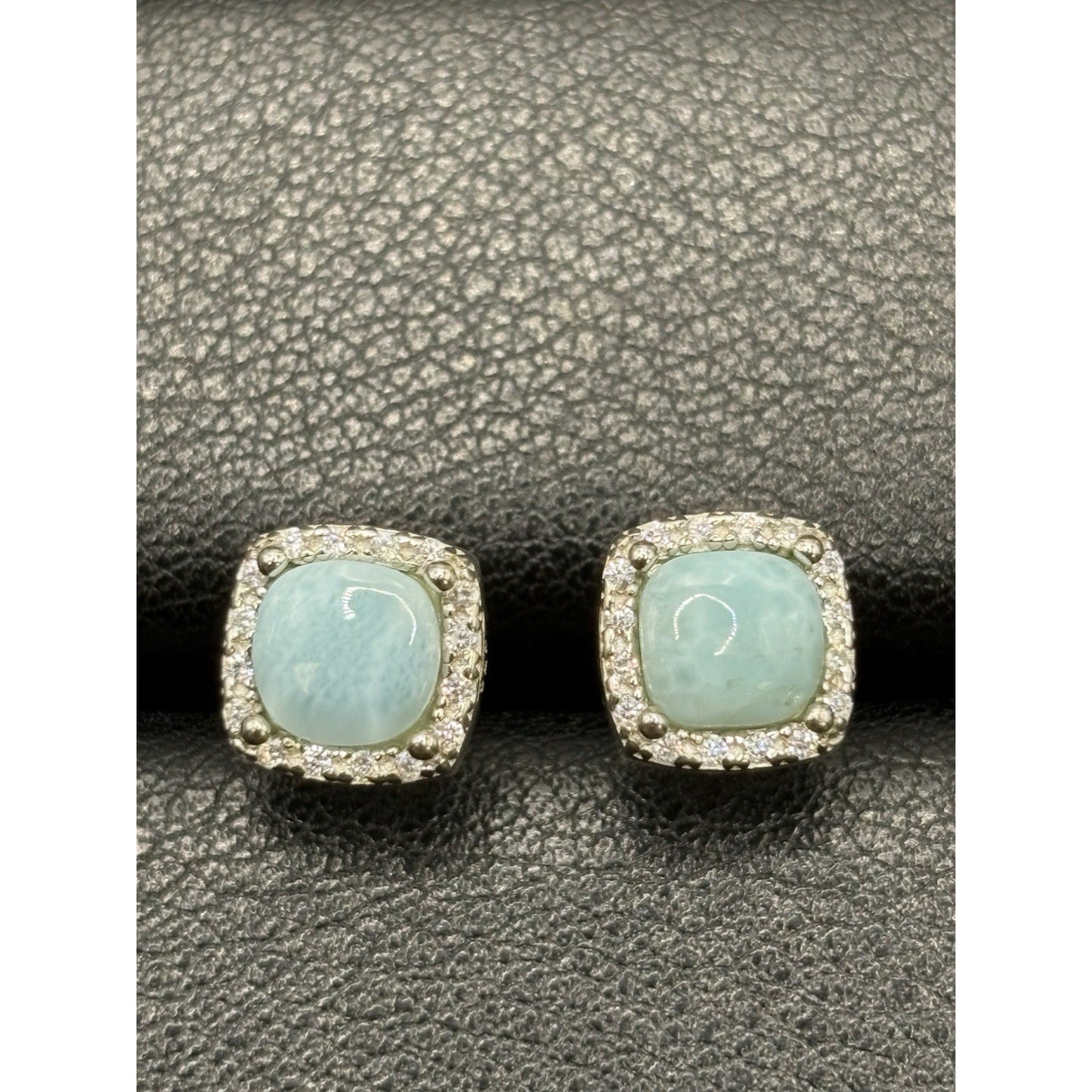 New Condition Sterling Silver Larimar Cubic Zirconia Stud Earrings