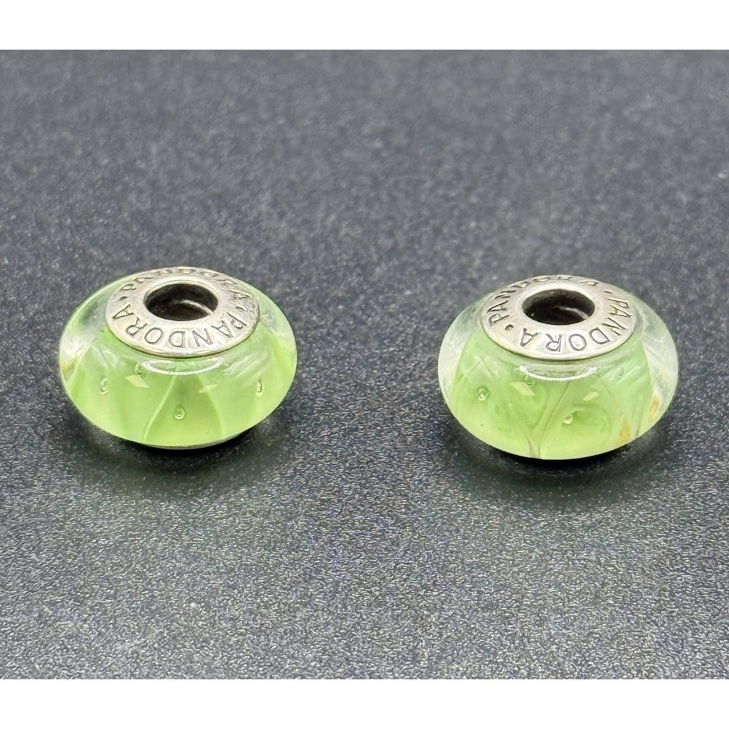 (2) Pandora Sterling Silver Green Murano Charm Lot ALE 925 P10
