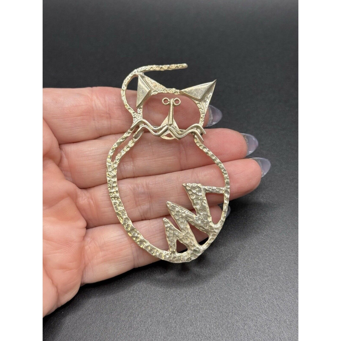 Vintage Taxco Sterling Silver Cat Brooch Pin Signed 17 Grams M27