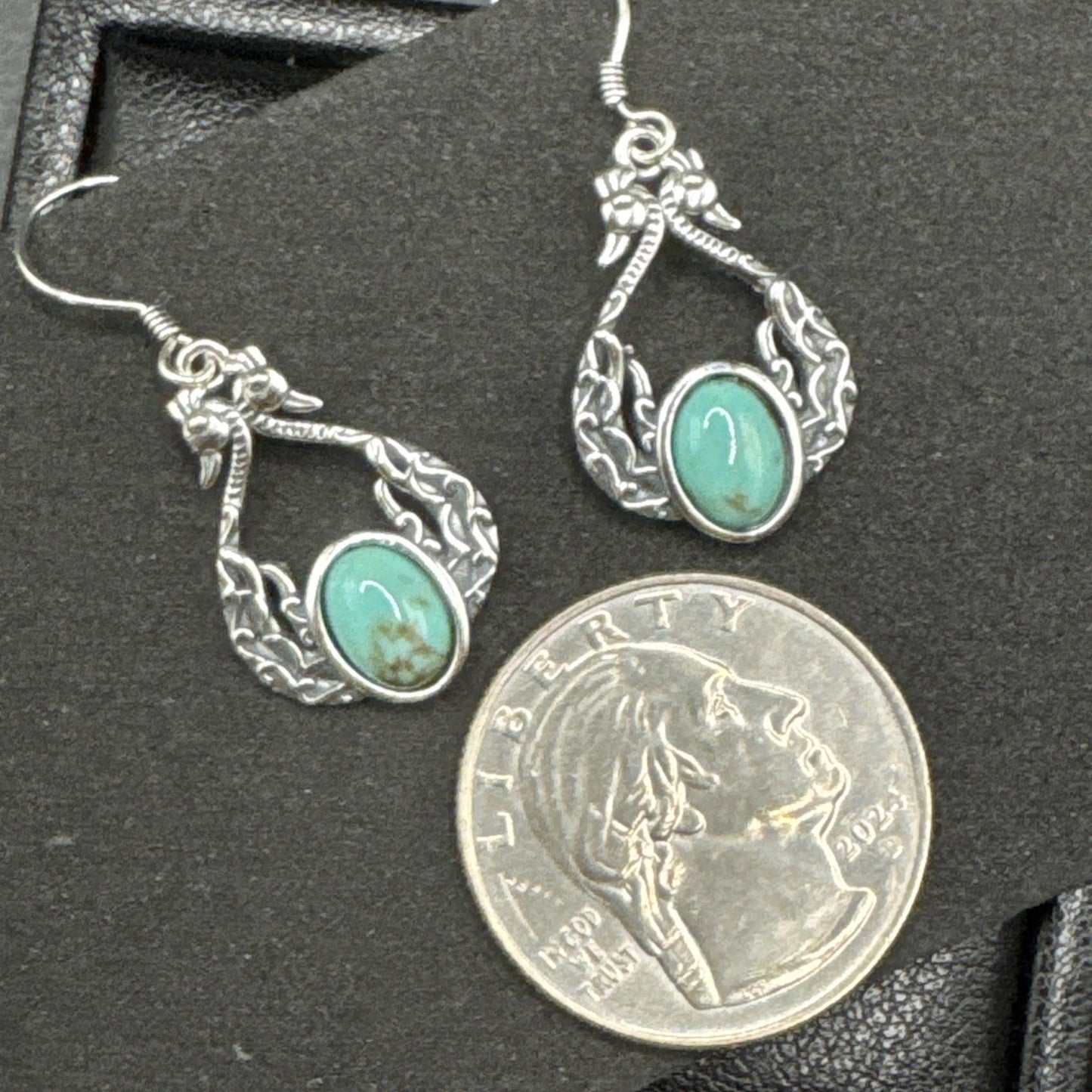 New Condition Sterling Silver Turquoise Peacock Dangle Earrings 925