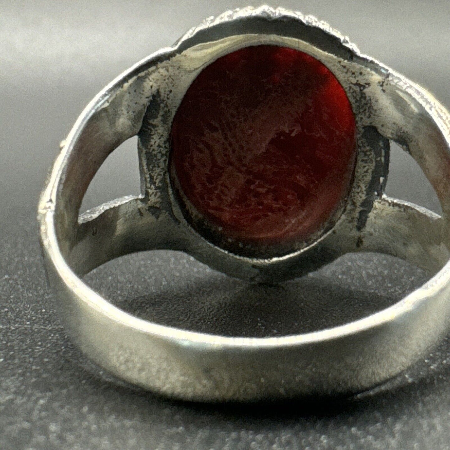 New Condition Sterling Silver Coral Bali Style Ring 925 Size 7