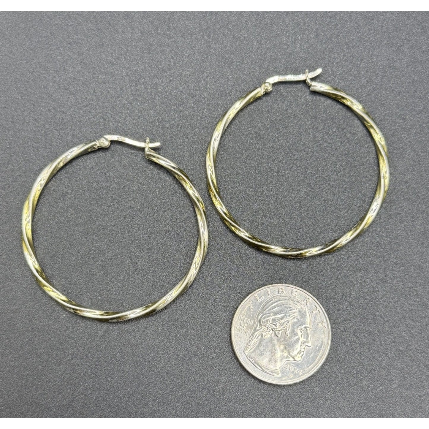 45MM Two Tone Sterling Silver Twist Hoops 925 P3