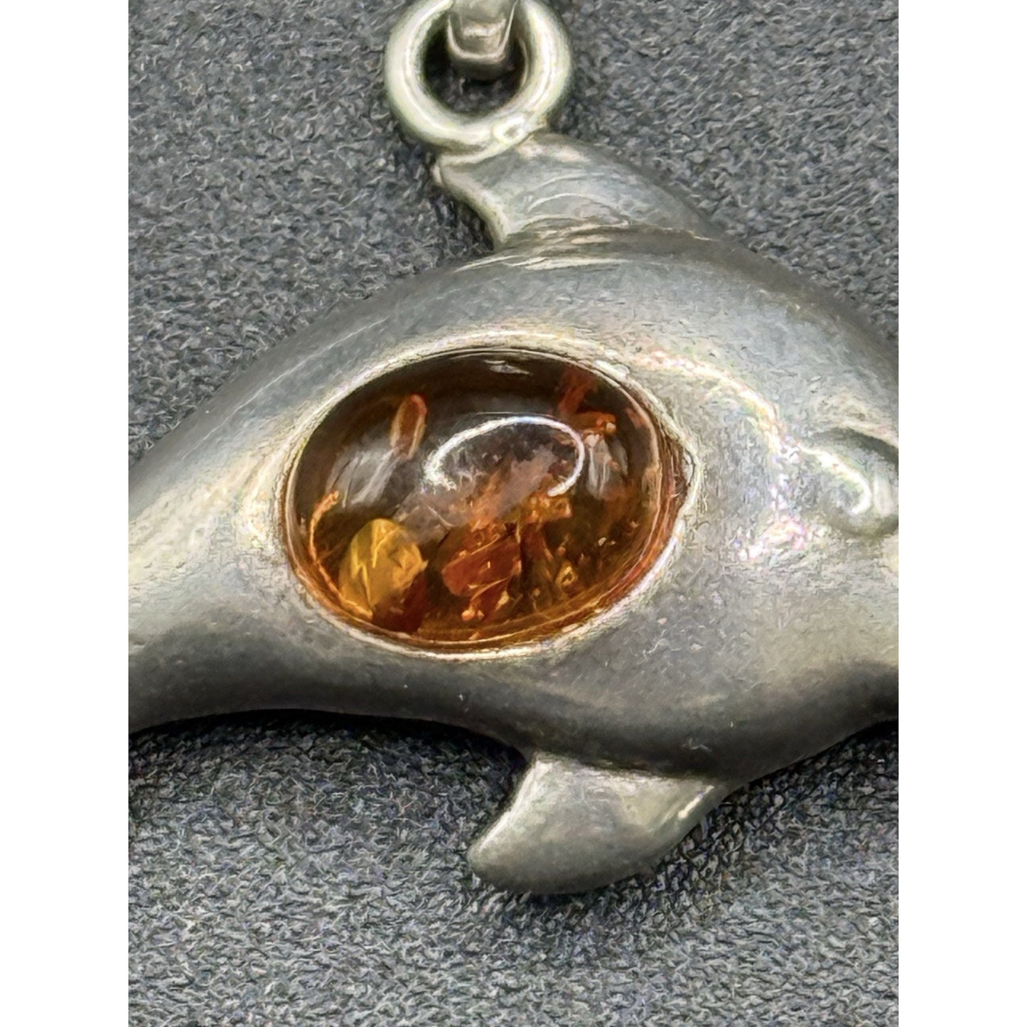 Vintage Sterling Silver Amber Dolphin Pendant 925