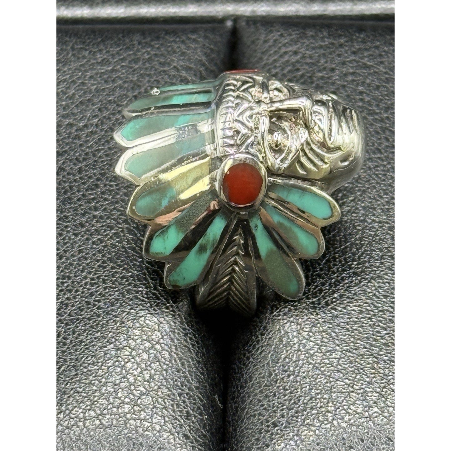 New Condition Sterling Silver Multi Turquoise Chief Ring Size 7.75