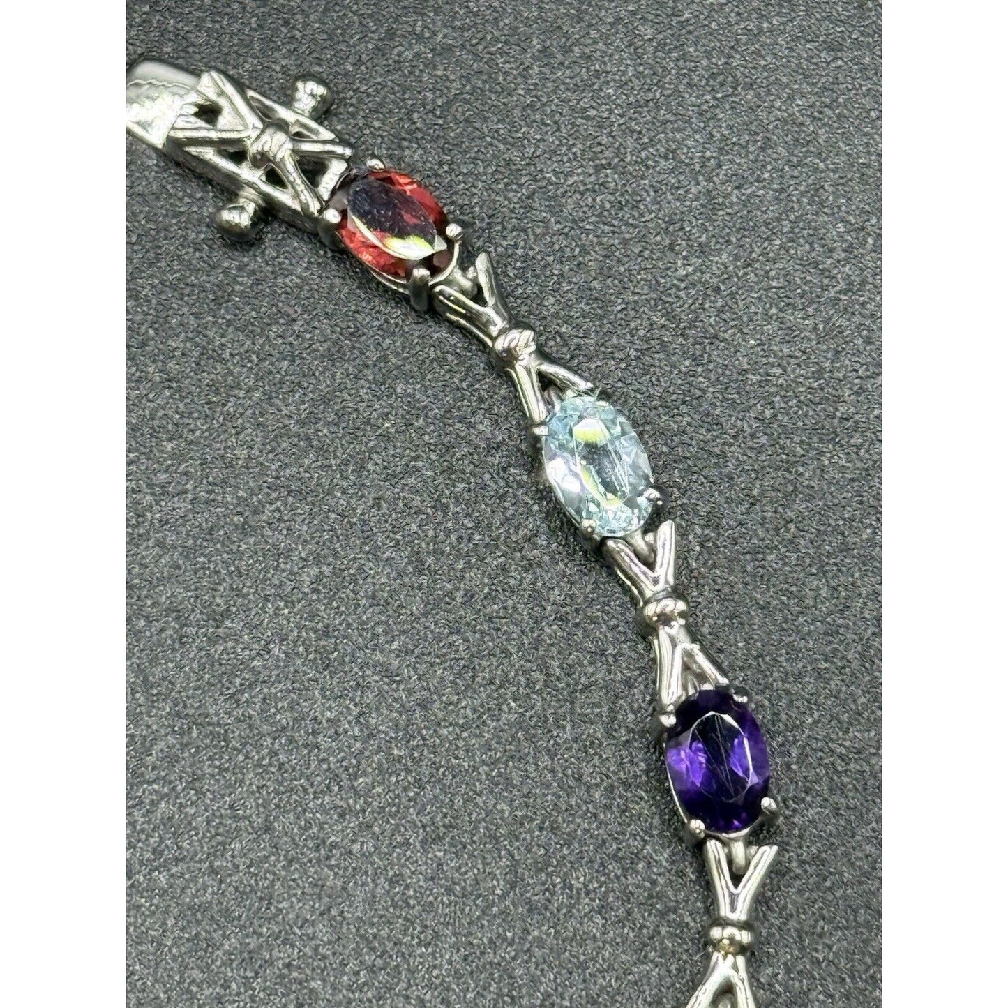 New Condition 7” Sterling Silver Genuine Multi Gemstone Bracelet 925