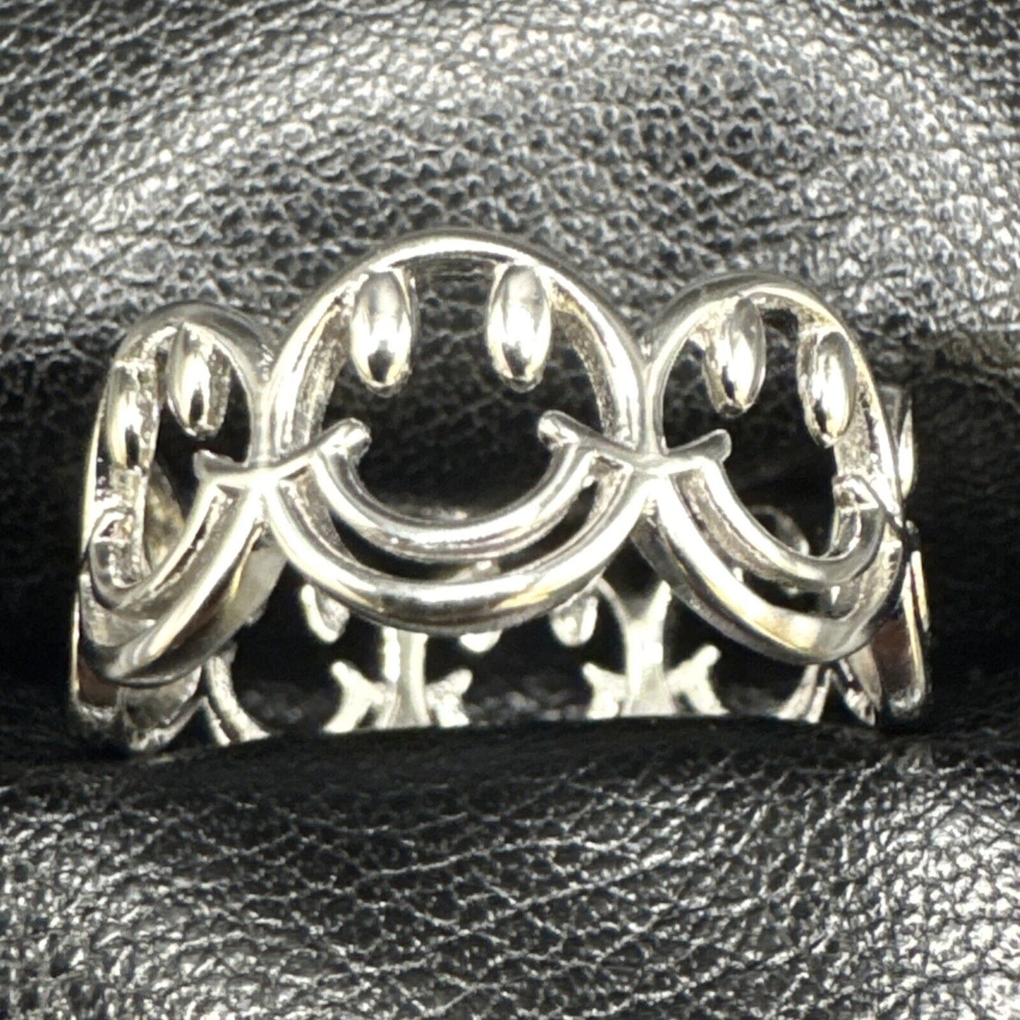 New Condition Sterling Silver Smiley Face Openwork Emoji Ring 925 Size 7