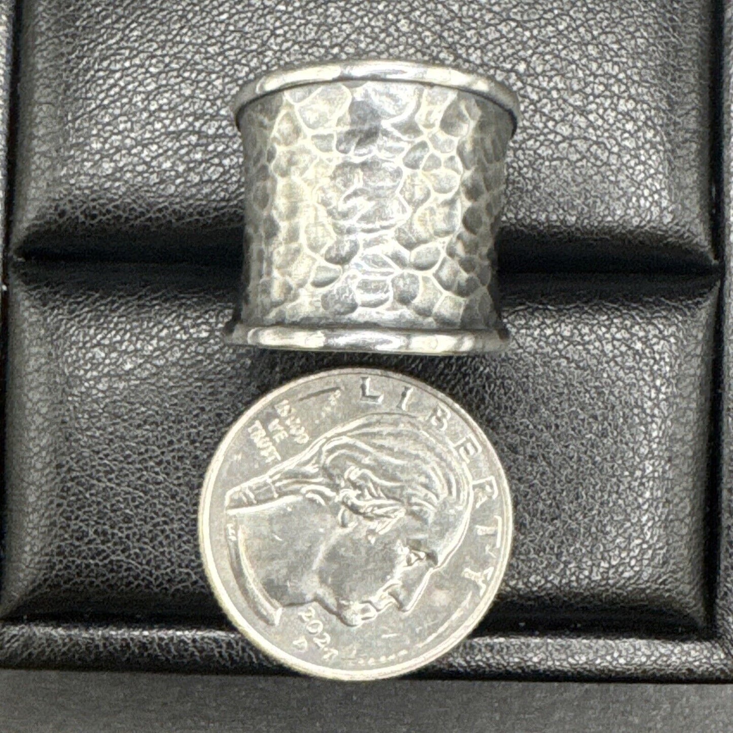 New Condition Sterling Silver 19mm Hammered Band Ring 925 Size 6.5 Concave