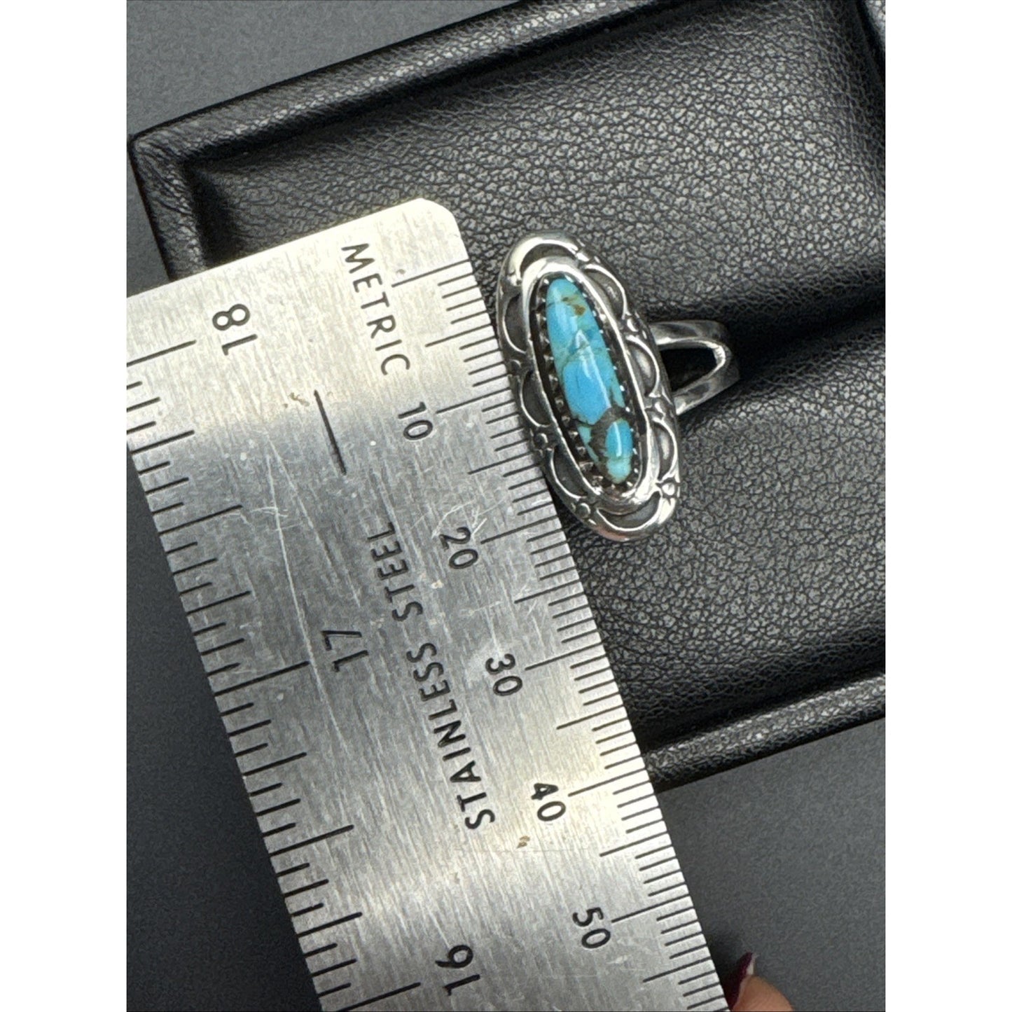 New Condition Sterling Silver Turquoise Sun Moon Bezel Ring 925 Size 9.75