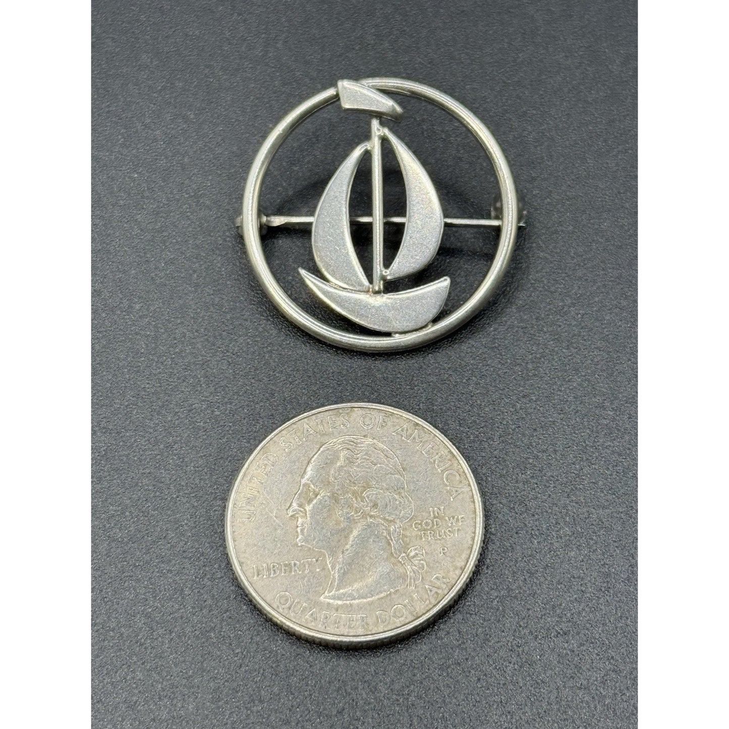 Vintage Modernist Sterling Silver Sail Boat Brooch Pin P5