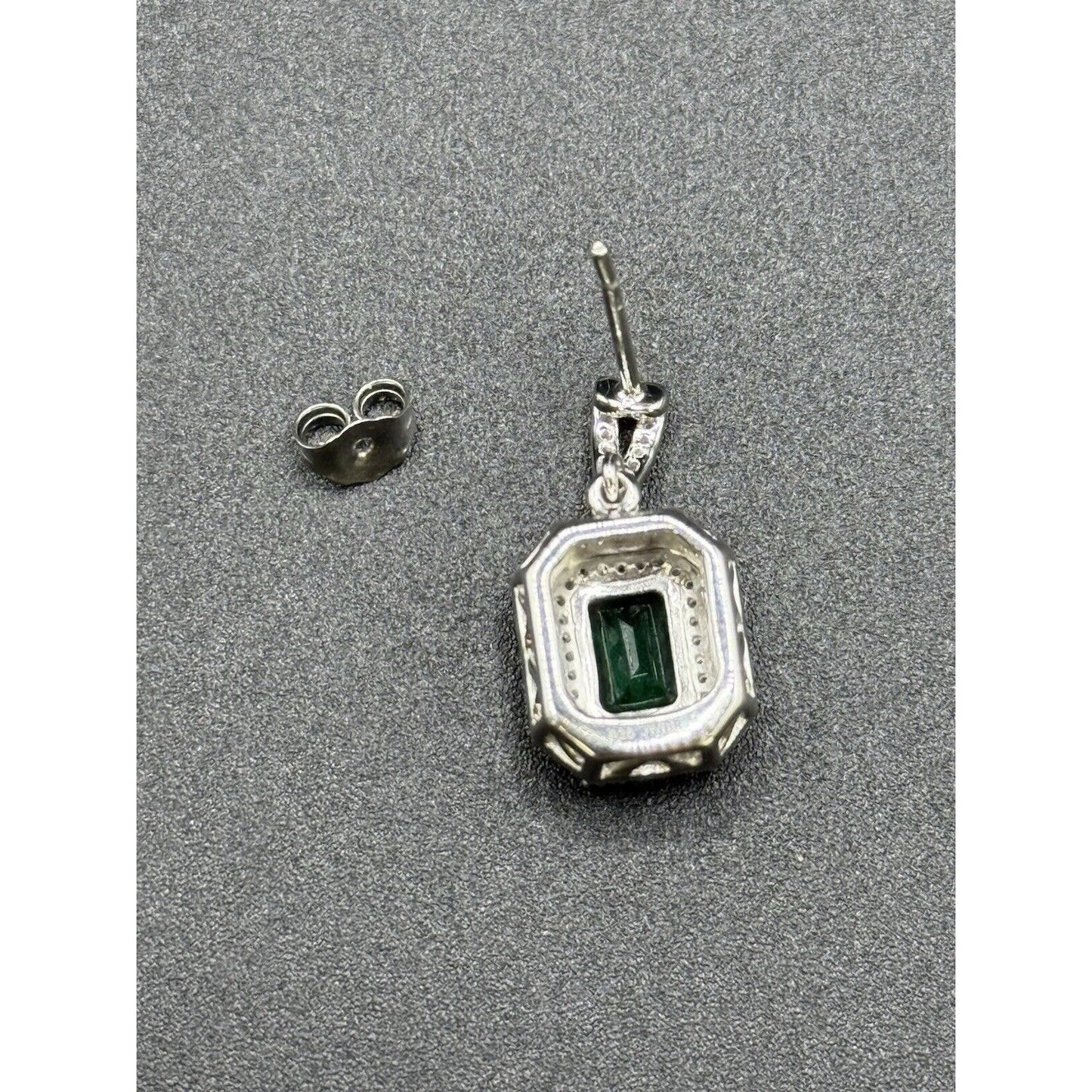 New Condition Sterling Silver Lab Created Emerald White Sapphire Earrings