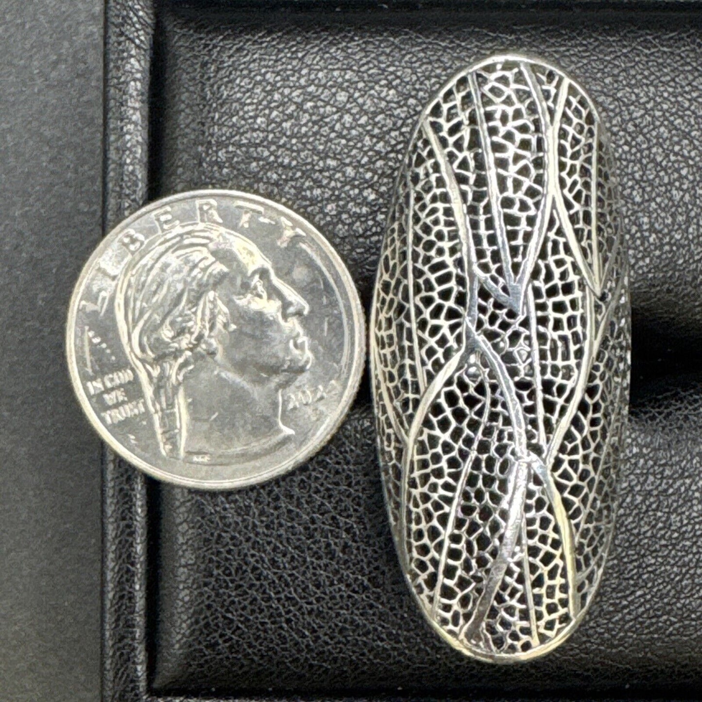 New Condition Sterling Silver Low Dome Openwork Leaf Ring 925 Size 7