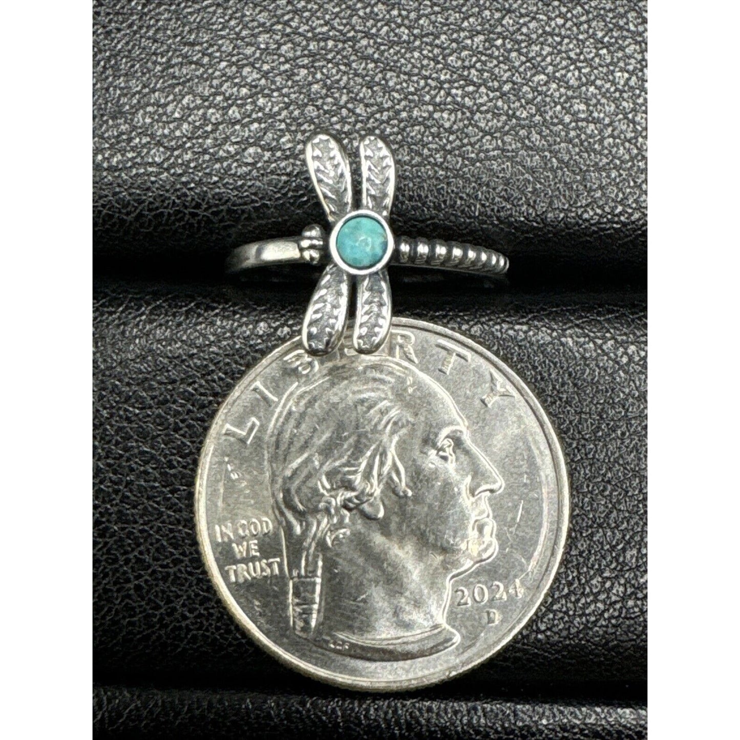 New Condition Sterling Silver Turquoise Dragonfly Ring 925 Size 7