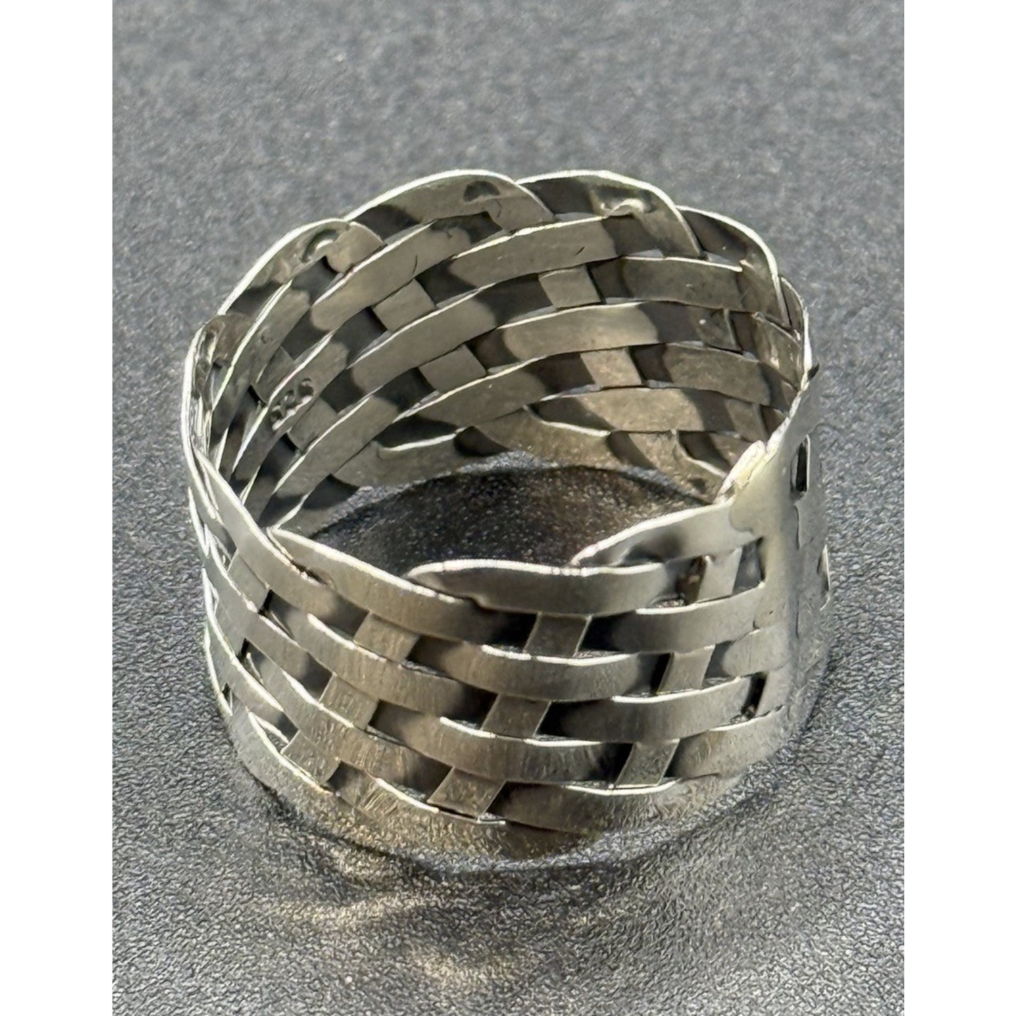 New Condition Sterling Silver 14MM Basket Weave Band Size 13