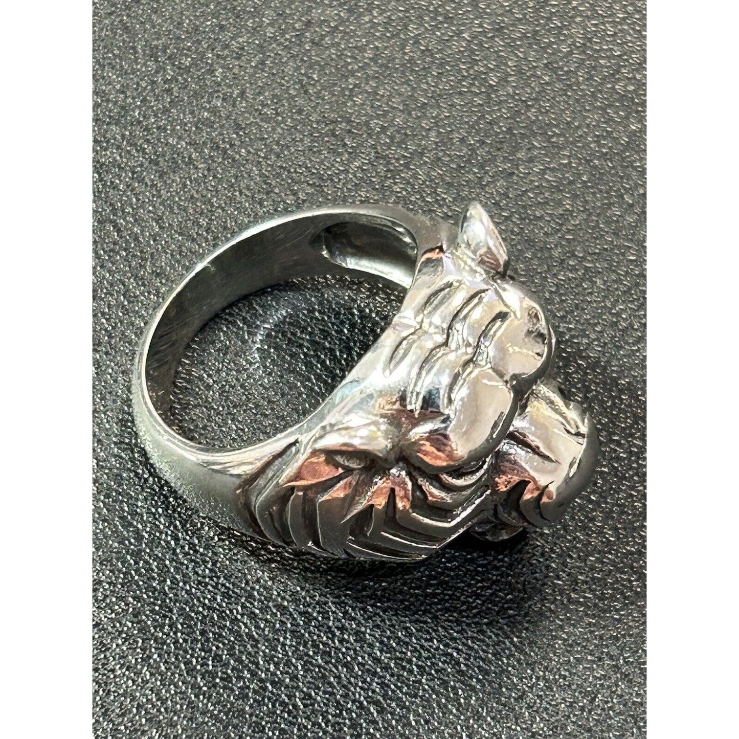 New Condition Sterling Silver 3D Tiger Head Ring Size 10.00
