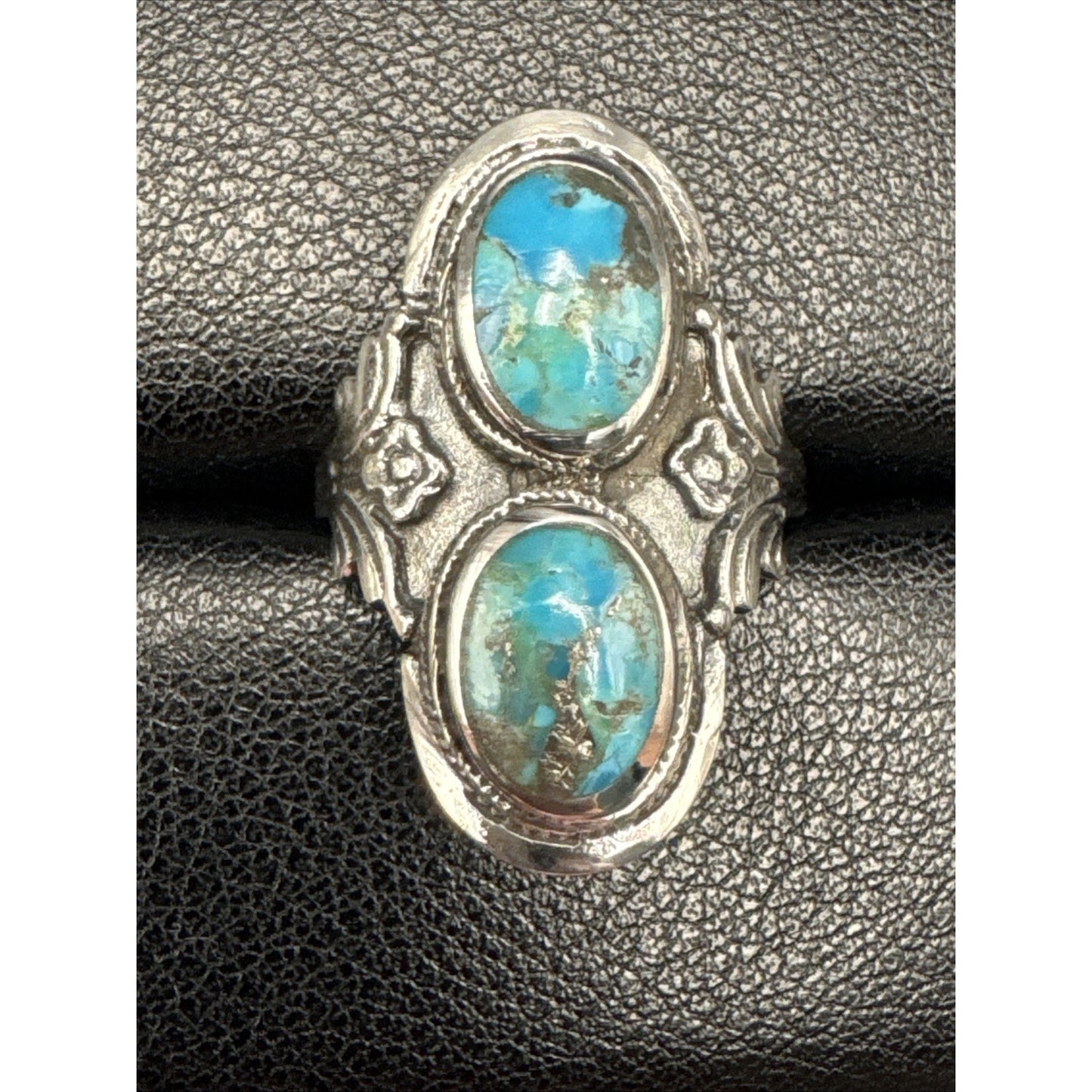New Condition Sterling Silver Double Turquoise Long Ring Size 10