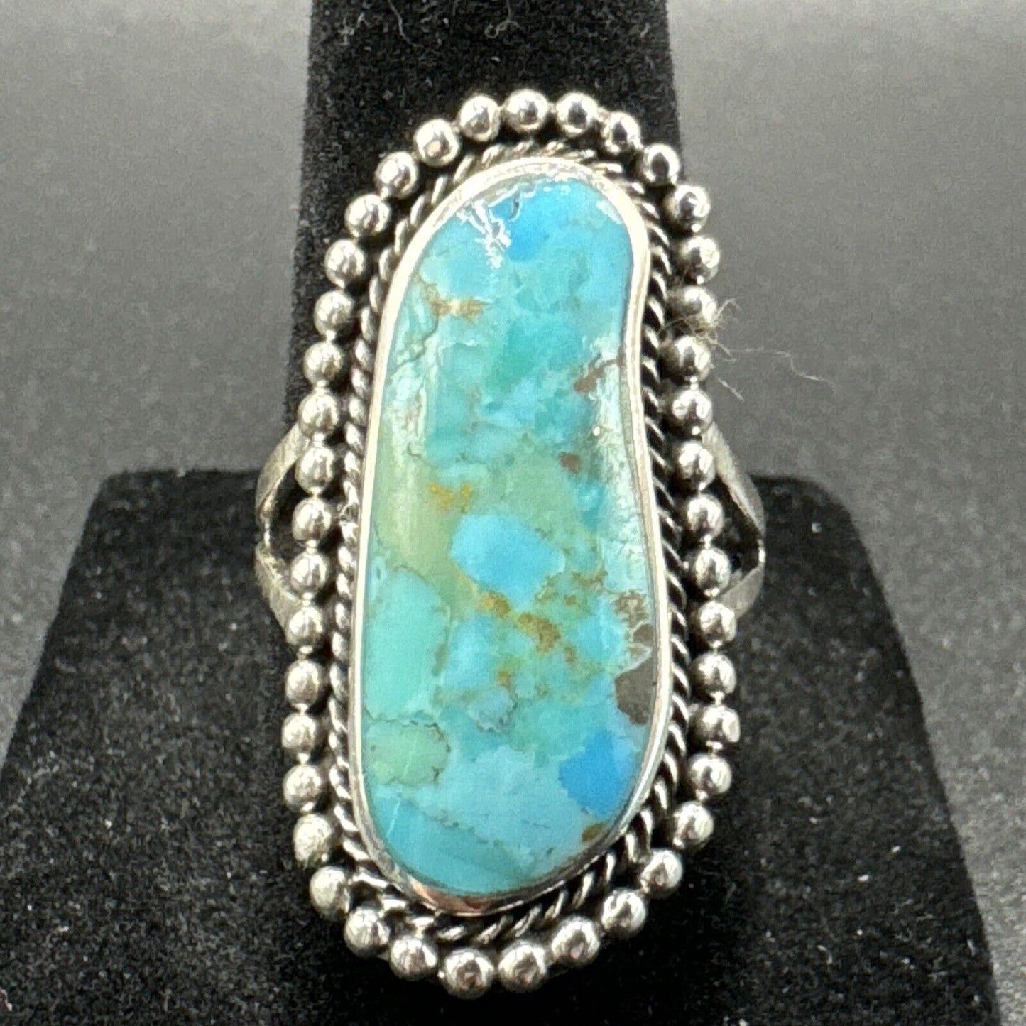 New Condition Sterling Silver Oblong Turquoise Ring 925 Size 6.75