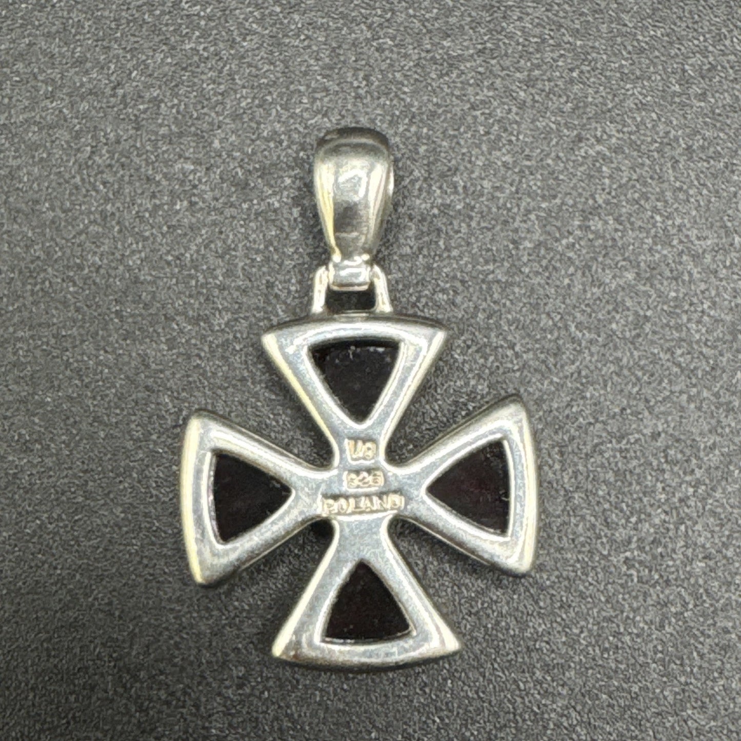Modernist Sterling Silver Red Amber Cross Pendant 925 P2