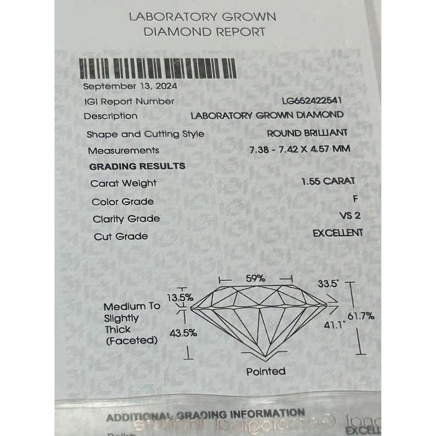 3.09 Total weight Round Brilliant Lab Grown Diamond F Color VS2 Clarity IGI Certified
