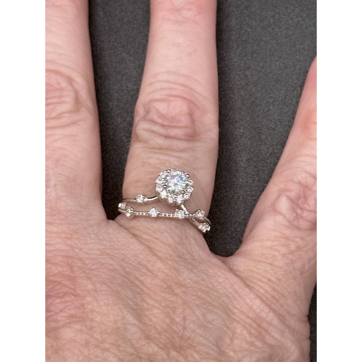 New Condition Sterling Silver Moissanite Free Form Ring Size 6.50 GRA