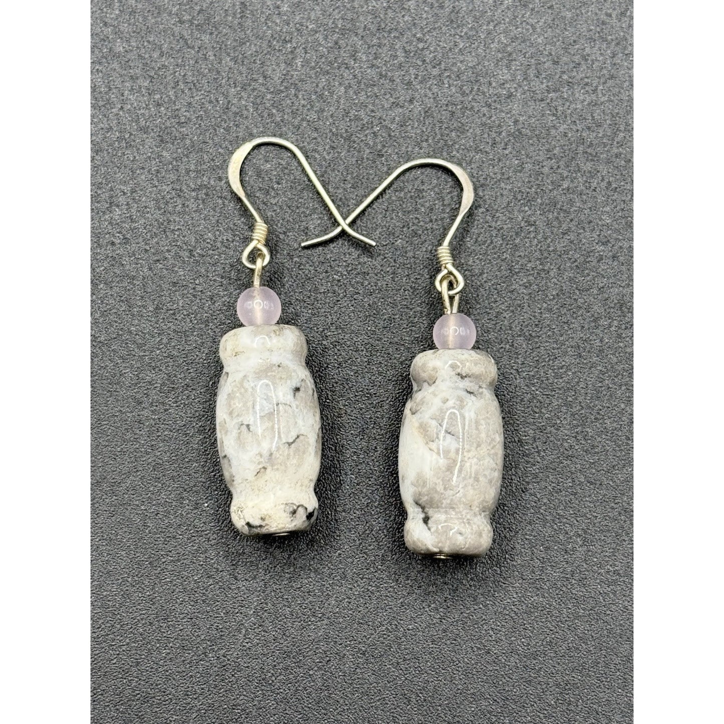 Vintage Sterling Silver Pink Quartz Stone Dangle Earrings N19