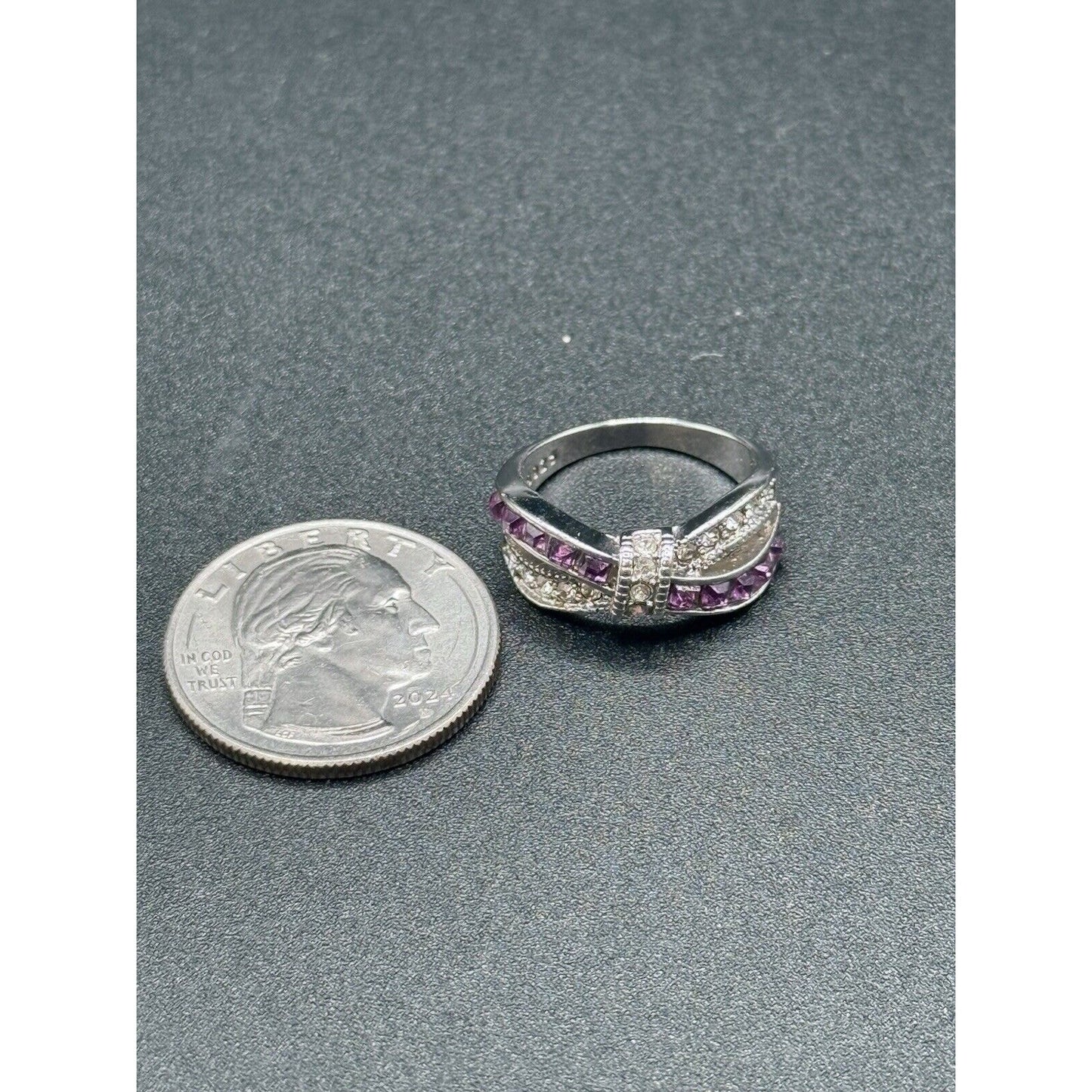 Vintage Sterling Silver Pink Cubic Zirconia Ring Size 6.25 M3