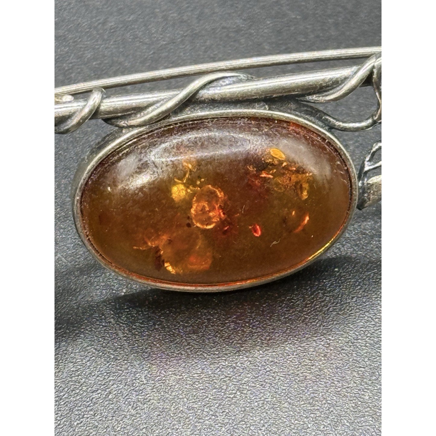 Modernist Sterling Silver Amber Brooch Pin 925 P5