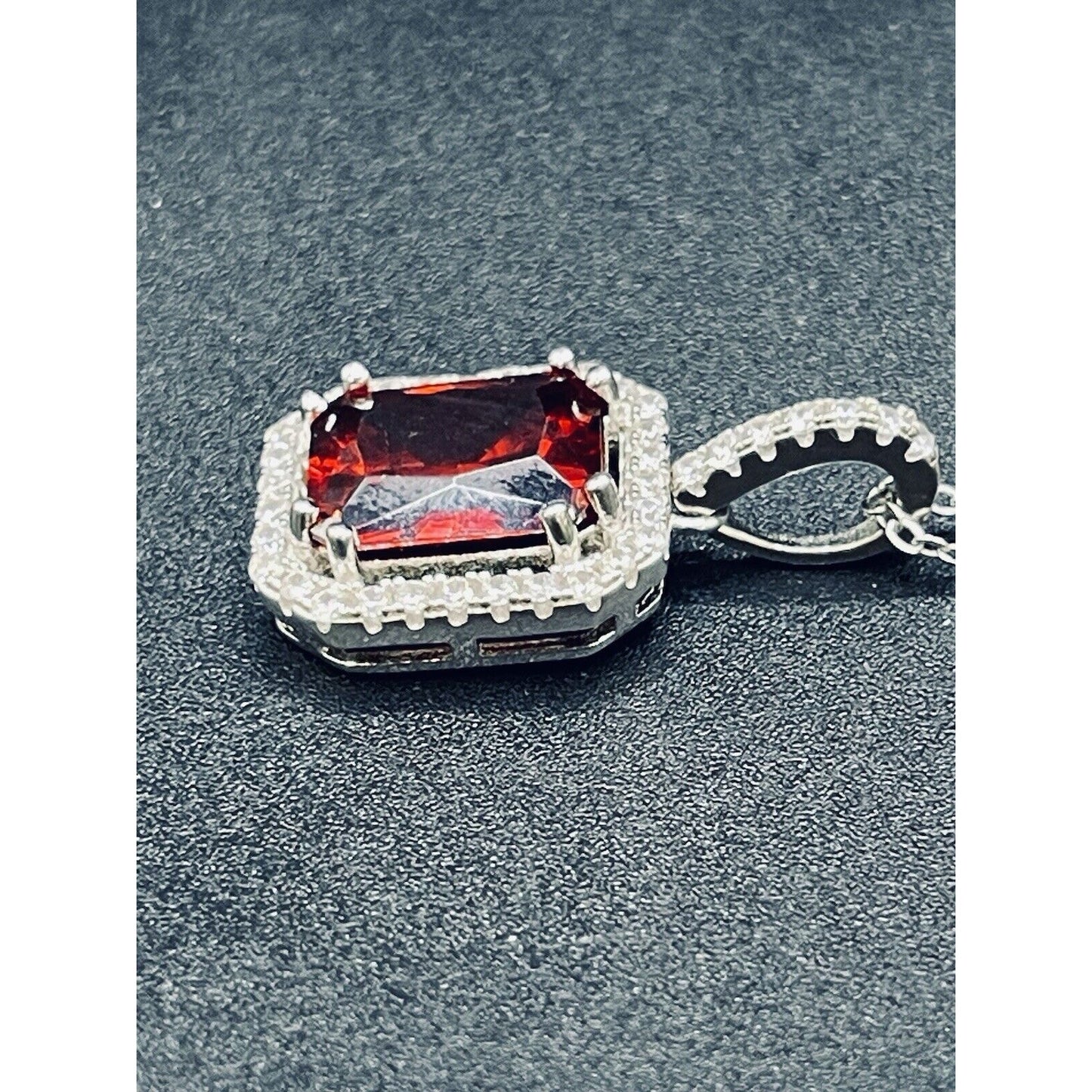 18” Sterling Silver Red Cubic Zirconia Halo Pendant Necklace Extender L13