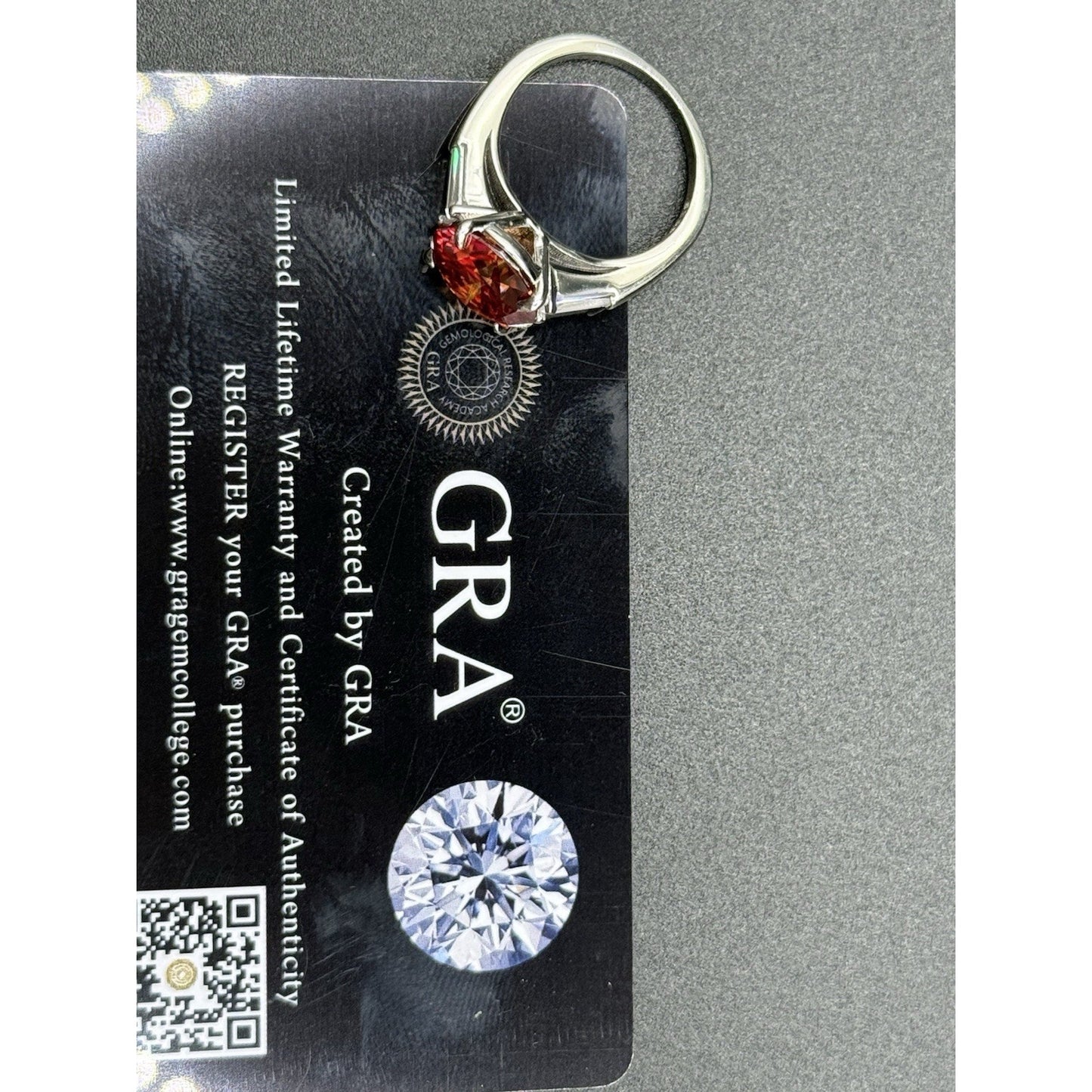 New Condition 5 Carat Red Moissanite Sterling Silver Ring Size 7.00 GRA